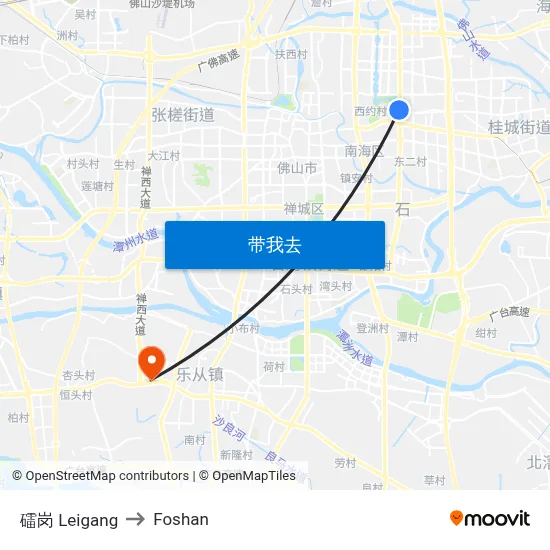 礌岗 Leigang to Foshan map