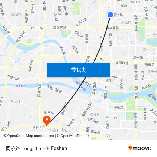 同济路 Tongji Lu to Foshan map