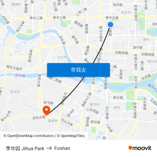 季华园 Jihua Park to Foshan map