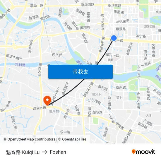 魁奇路 Kuiqi Lu to Foshan map