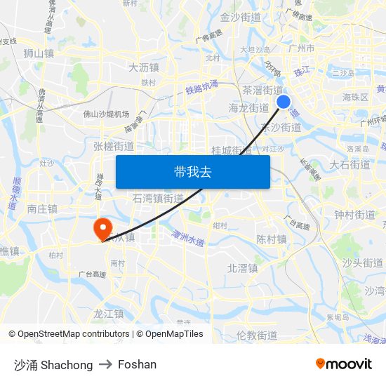 沙涌 Shachong to Foshan map