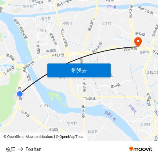 樵阳 to Foshan map