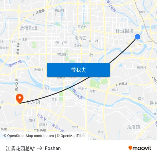 江滨花园总站 to Foshan map
