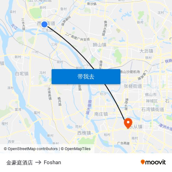 金豪庭酒店 to Foshan map