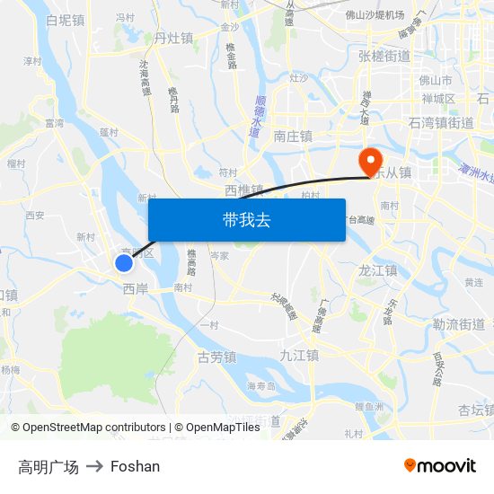 高明广场 to Foshan map