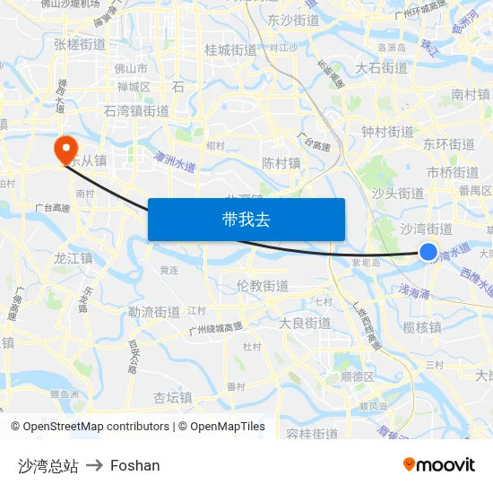 沙湾总站 to Foshan map
