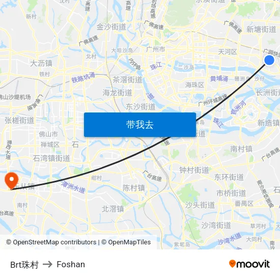Brt珠村 to Foshan map