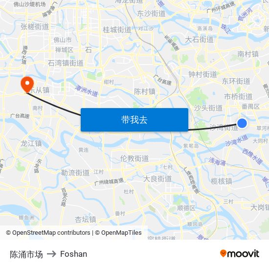 陈涌市场 to Foshan map