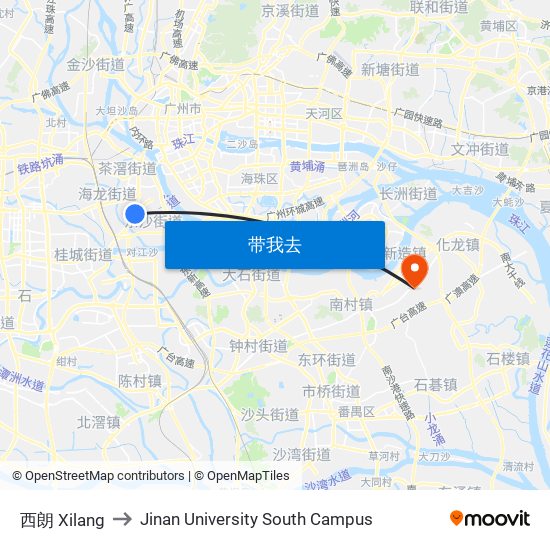 西朗 Xilang to Jinan University South Campus map