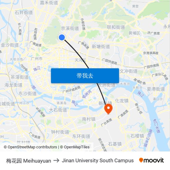 梅花园 Meihuayuan to Jinan University South Campus map