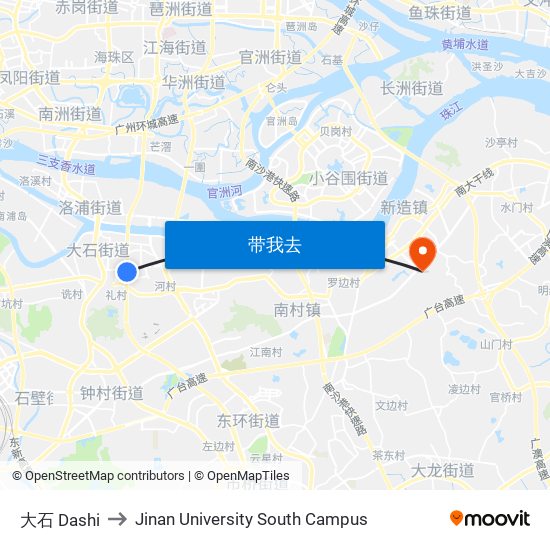 大石 Dashi to Jinan University South Campus map
