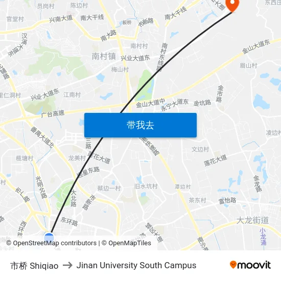 市桥 Shiqiao to Jinan University South Campus map