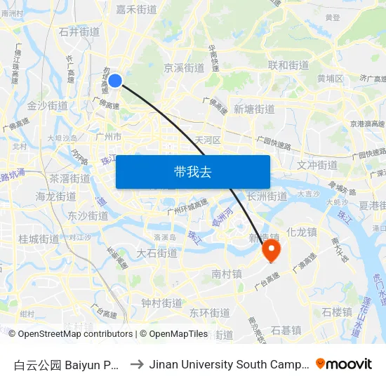 白云公园 Baiyun Park to Jinan University South Campus map