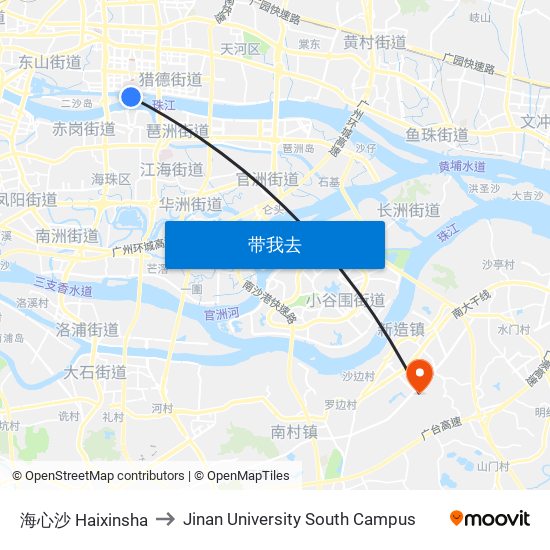 海心沙 Haixinsha to Jinan University South Campus map