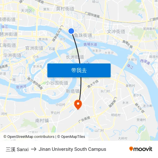 三溪 Sanxi to Jinan University South Campus map