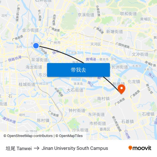 坦尾 Tanwei to Jinan University South Campus map