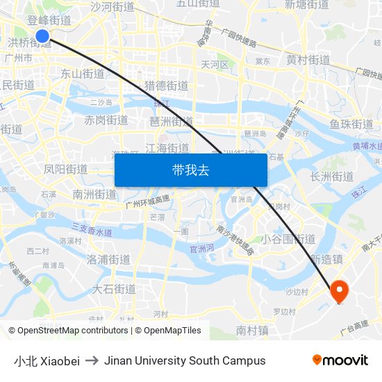 小北 Xiaobei to Jinan University South Campus map