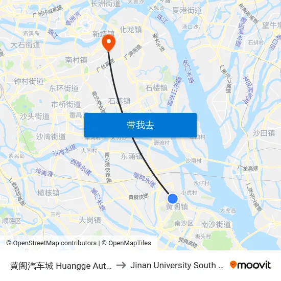 黄阁汽车城 Huangge Auto Center to Jinan University South Campus map
