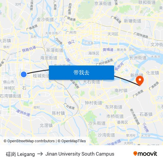 礌岗 Leigang to Jinan University South Campus map