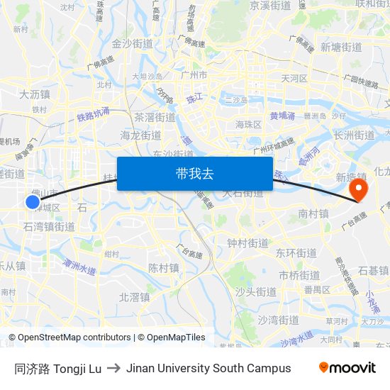 同济路 Tongji Lu to Jinan University South Campus map