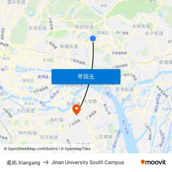 暹岗 Xiangang to Jinan University South Campus map