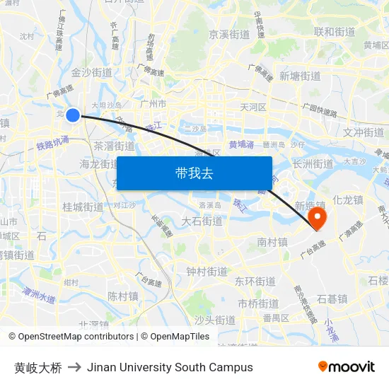 黄岐大桥 to Jinan University South Campus map