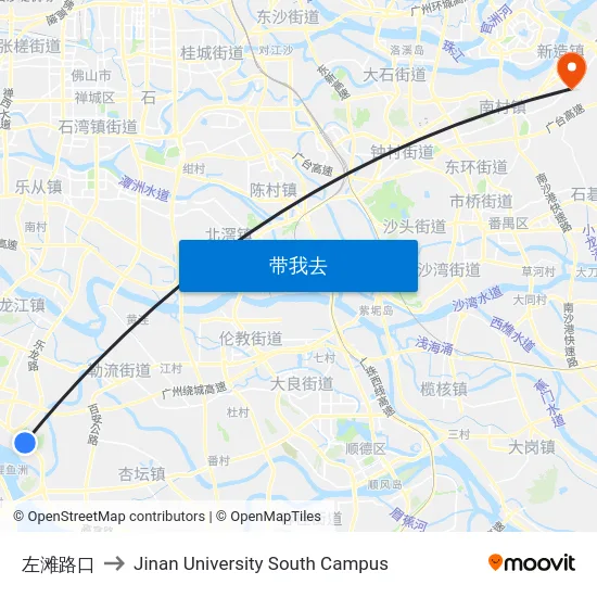 左滩路口 to Jinan University South Campus map