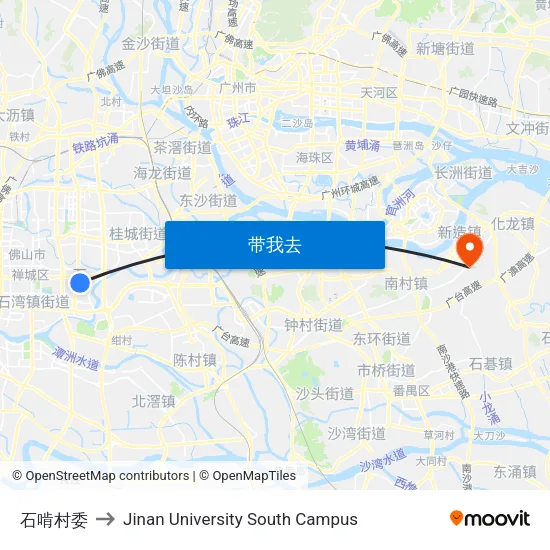 石啃村委 to Jinan University South Campus map