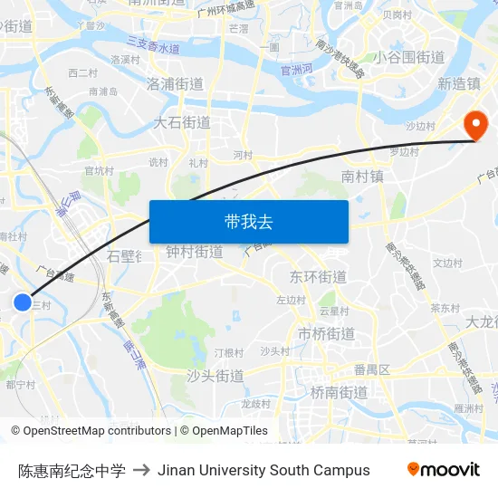 陈惠南纪念中学 to Jinan University South Campus map