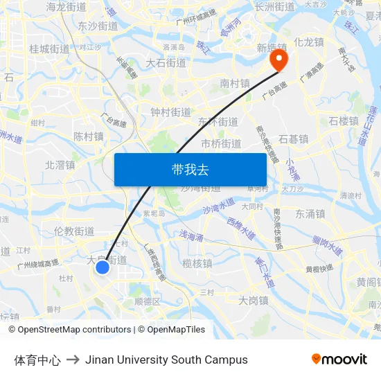 体育中心 to Jinan University South Campus map