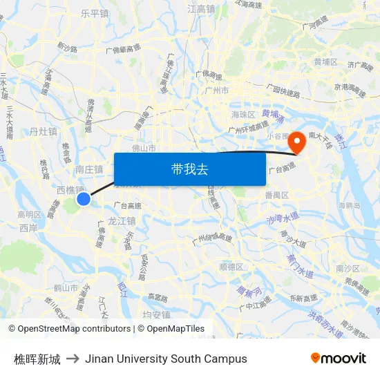樵晖新城 to Jinan University South Campus map