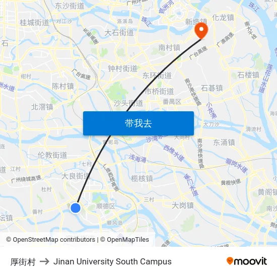 厚街村 to Jinan University South Campus map