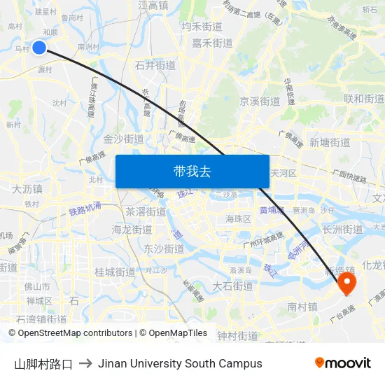 山脚村路口 to Jinan University South Campus map