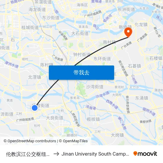 伦教滨江公交枢纽站 to Jinan University South Campus map