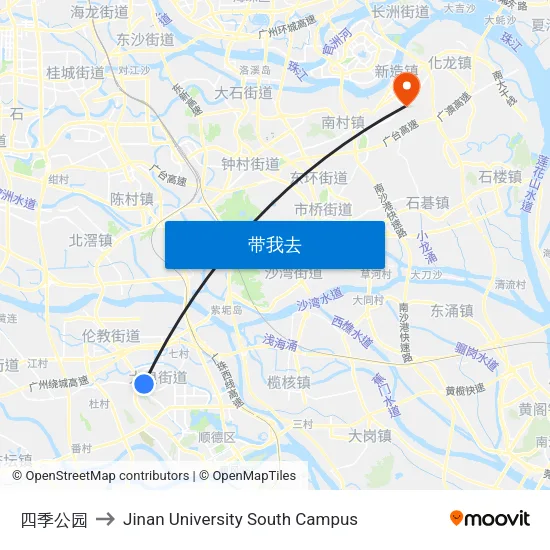 四季公园 to Jinan University South Campus map