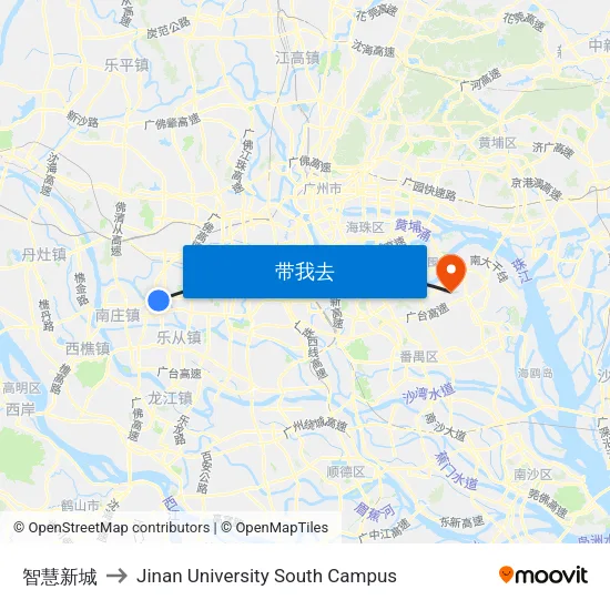 智慧新城 to Jinan University South Campus map