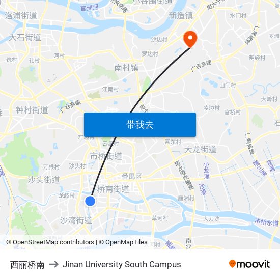 西丽桥南 to Jinan University South Campus map