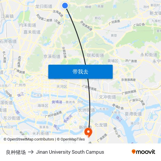 良种猪场 to Jinan University South Campus map