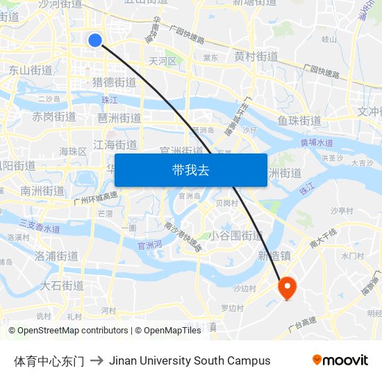 体育中心东门 to Jinan University South Campus map