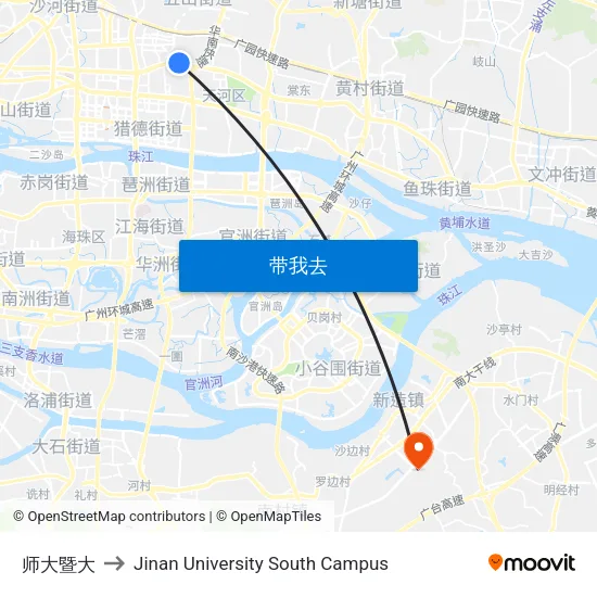 师大暨大 to Jinan University South Campus map