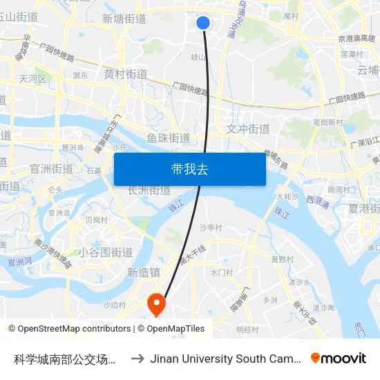 科学城南部公交场总站 to Jinan University South Campus map