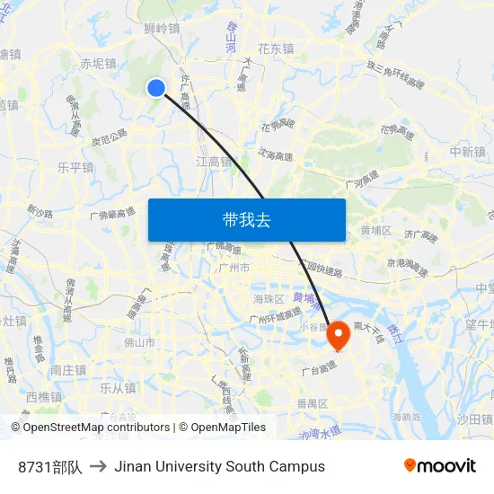 8731部队 to Jinan University South Campus map