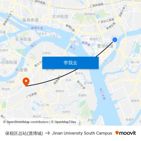 保税区总站(酒博城) to Jinan University South Campus map