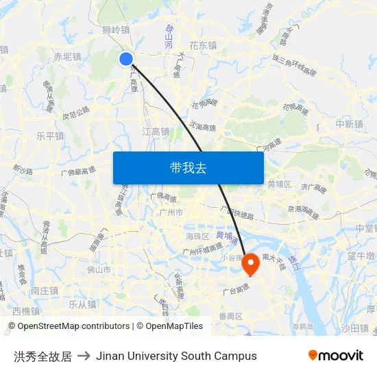洪秀全故居 to Jinan University South Campus map