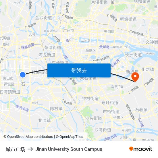 城市广场 to Jinan University South Campus map