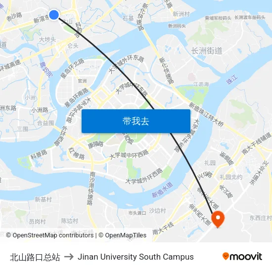 北山路口总站 to Jinan University South Campus map
