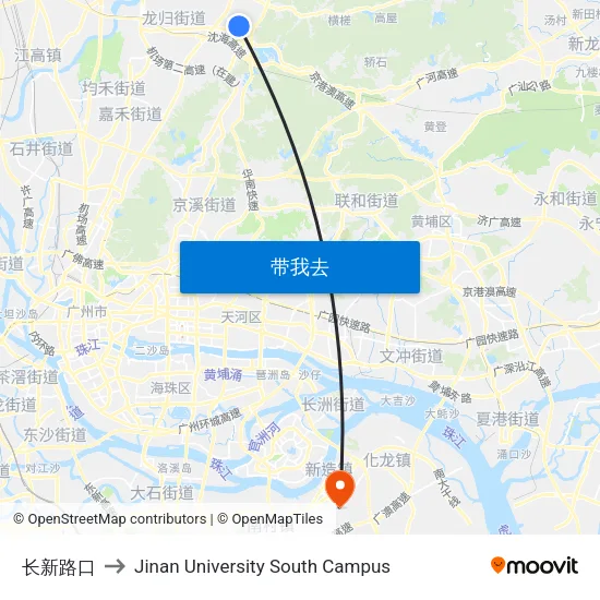 长新路口 to Jinan University South Campus map