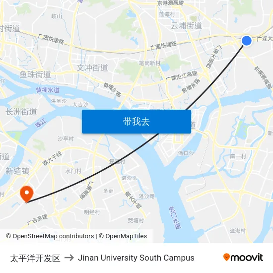 太平洋开发区 to Jinan University South Campus map