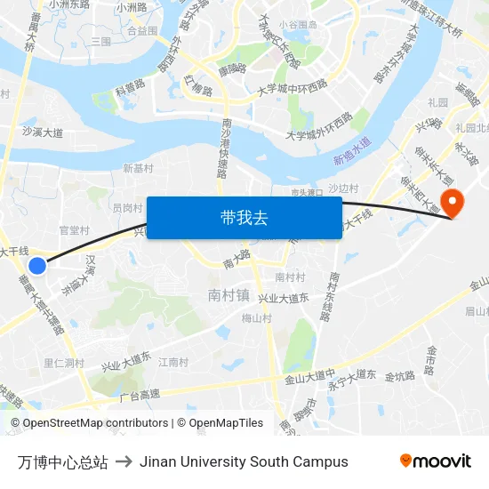 万博中心总站 to Jinan University South Campus map