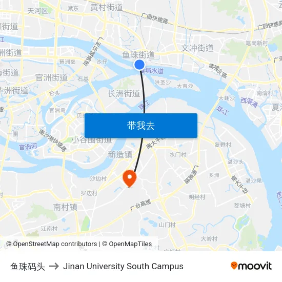 鱼珠码头 to Jinan University South Campus map